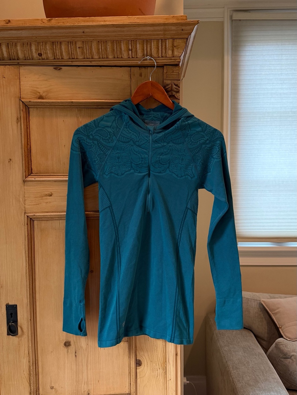 Women’s Teal Hooded Athletic Running Yoga Long-Sleeve Top